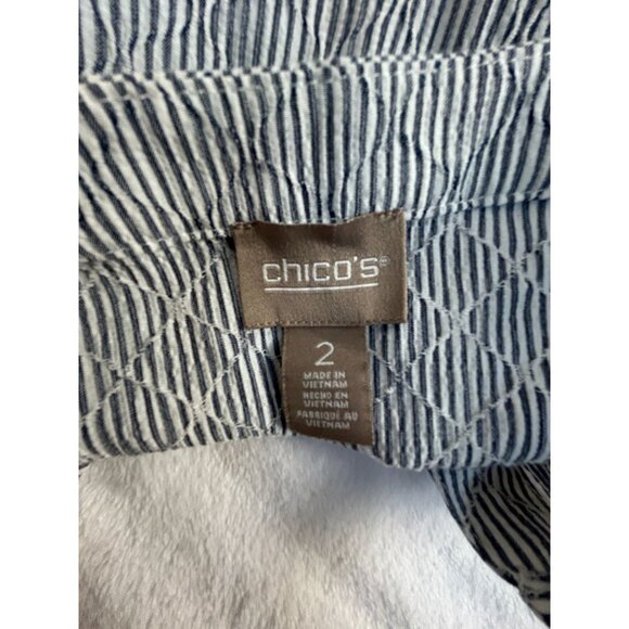 Chico's Womens Button-Front Blue & White Striped Tie-Hem Blouse Size 2 Casual - Picture 3 of 8
